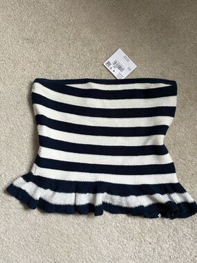 American Eagle Outfitters Navy and White Striped Kit Strapless Top